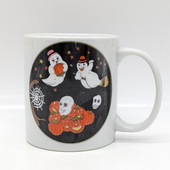 Vintage Ceramic Halloween Ghost Skull Pumpkin Coffee Mug - Picture 1 of 12
